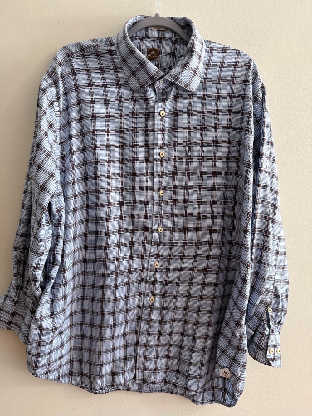 Peter Millar Men's Light Blue Plaid Button-Down Shirt